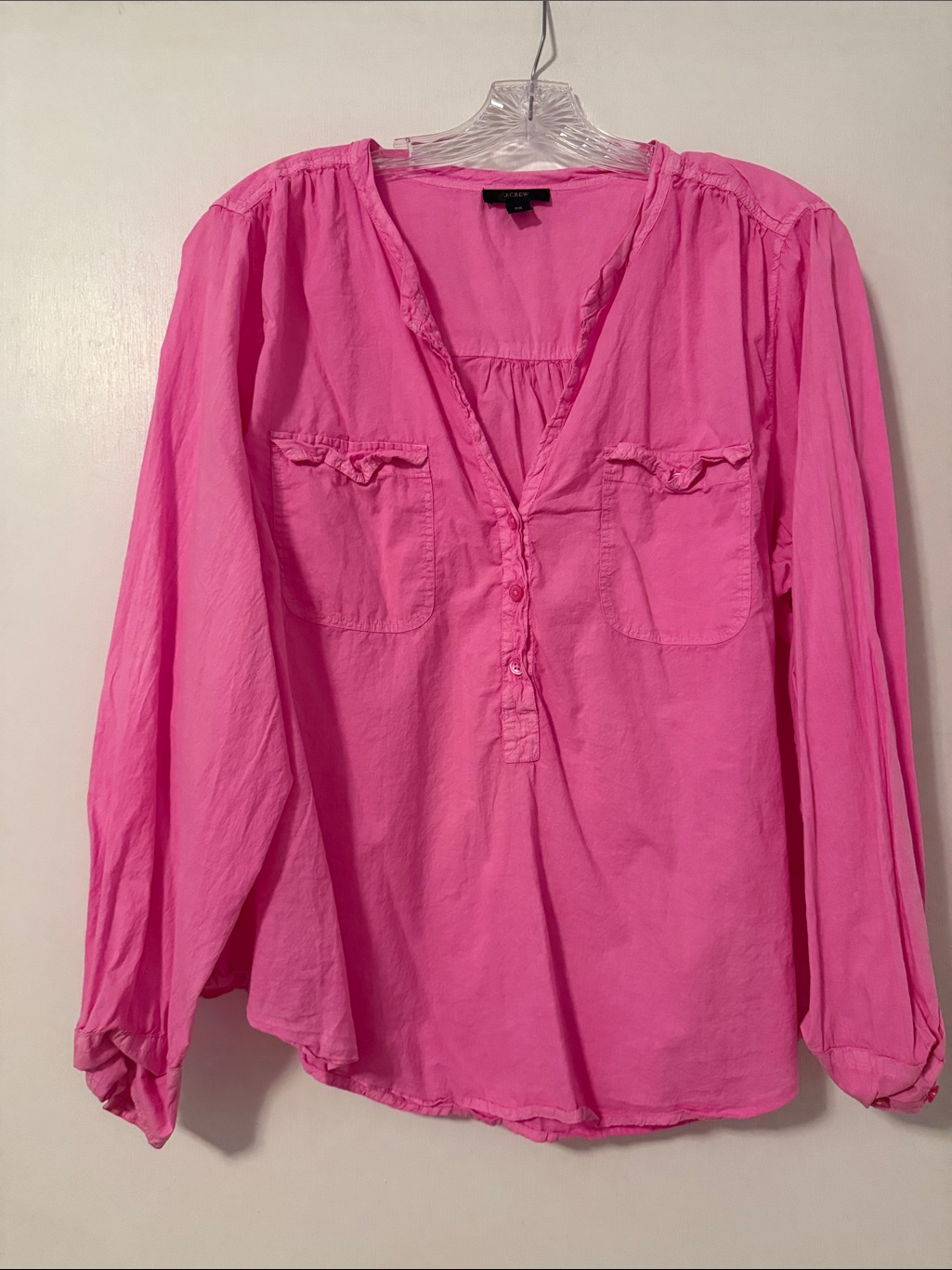 J.Crew Bright Pink Women's Top Blouse Cotton 3x Lightweight Sleeve Top Plus Prep